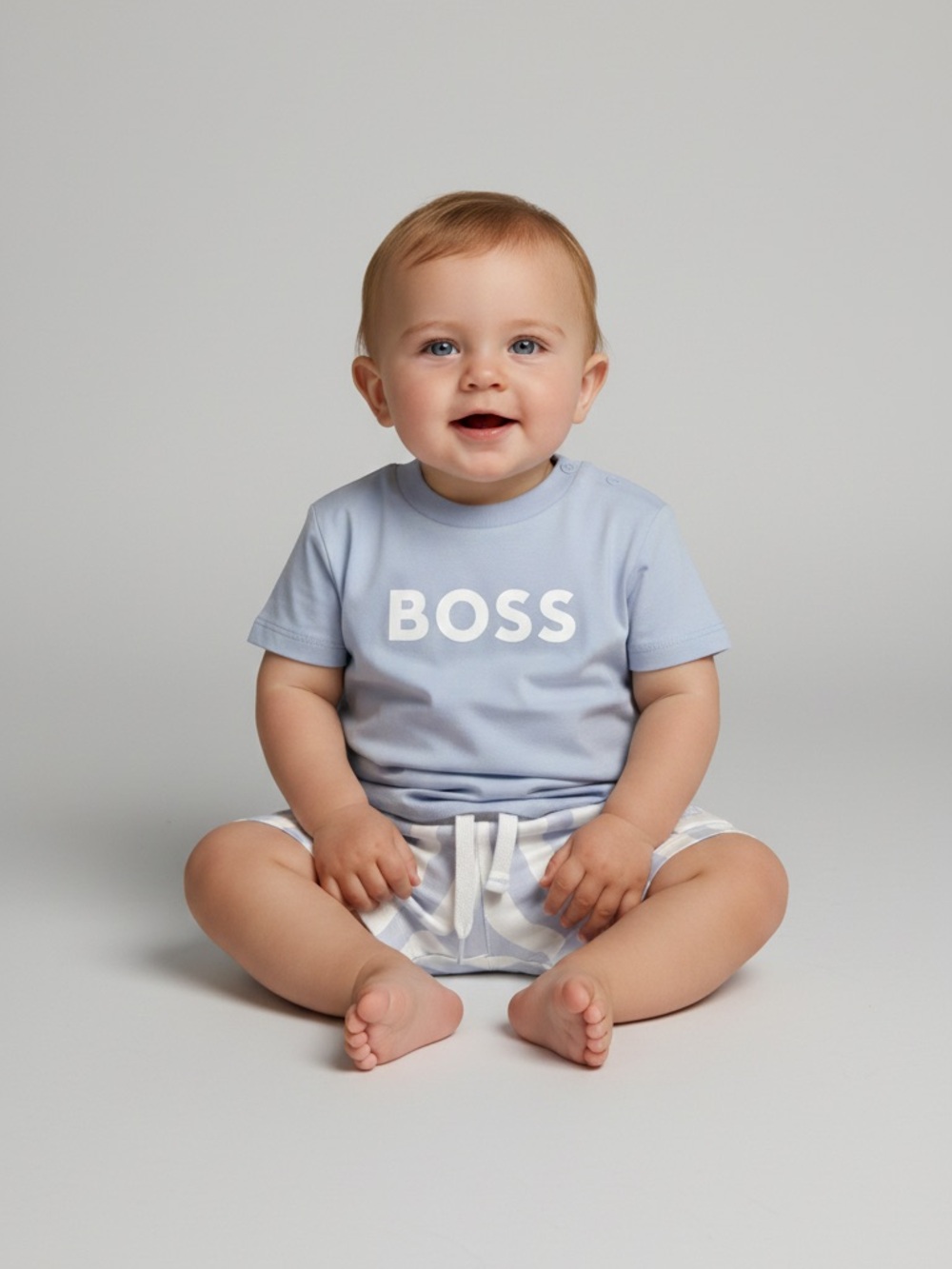 100% Authentic BOSS by Hugo Boss Baby / Toddler Light Blue Logo Short + T-Shirt